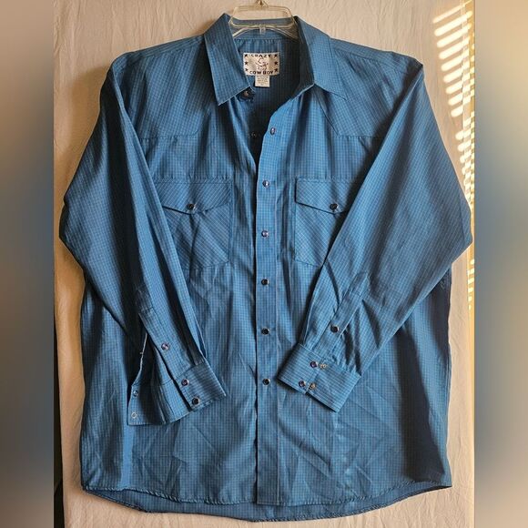 Crazy Cowboy Shirt Adult XXL Pearl Snap Turquoise Checked Western Rodeo GUC - Picture 1 of 7